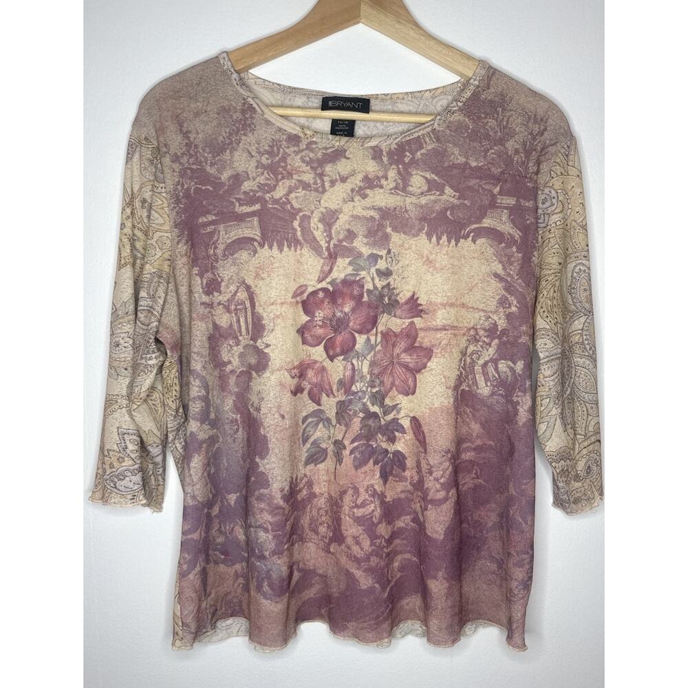 LANE BRYANT Y2K Mesh Tattoo Print Cherub Angel Toile Paisley Floral Top Sz 14/16